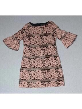 Jessica Howard Overlay Lace Flare Sleeve Dress Womens Size 8P Pink And Black